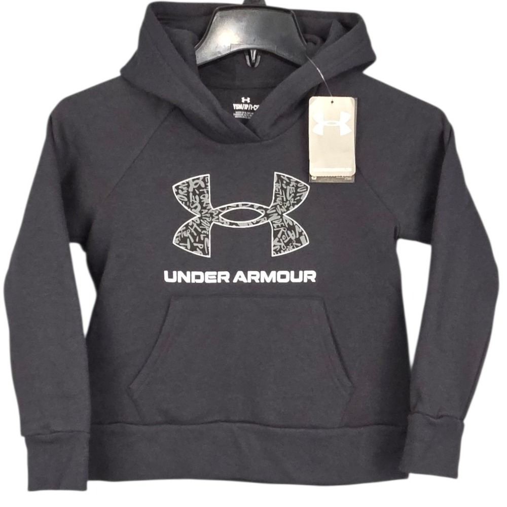 Under Armour Rival Fleece Hoodie YOUTH Girls Small Black UA Logo‎ Sweatshirt NWT
